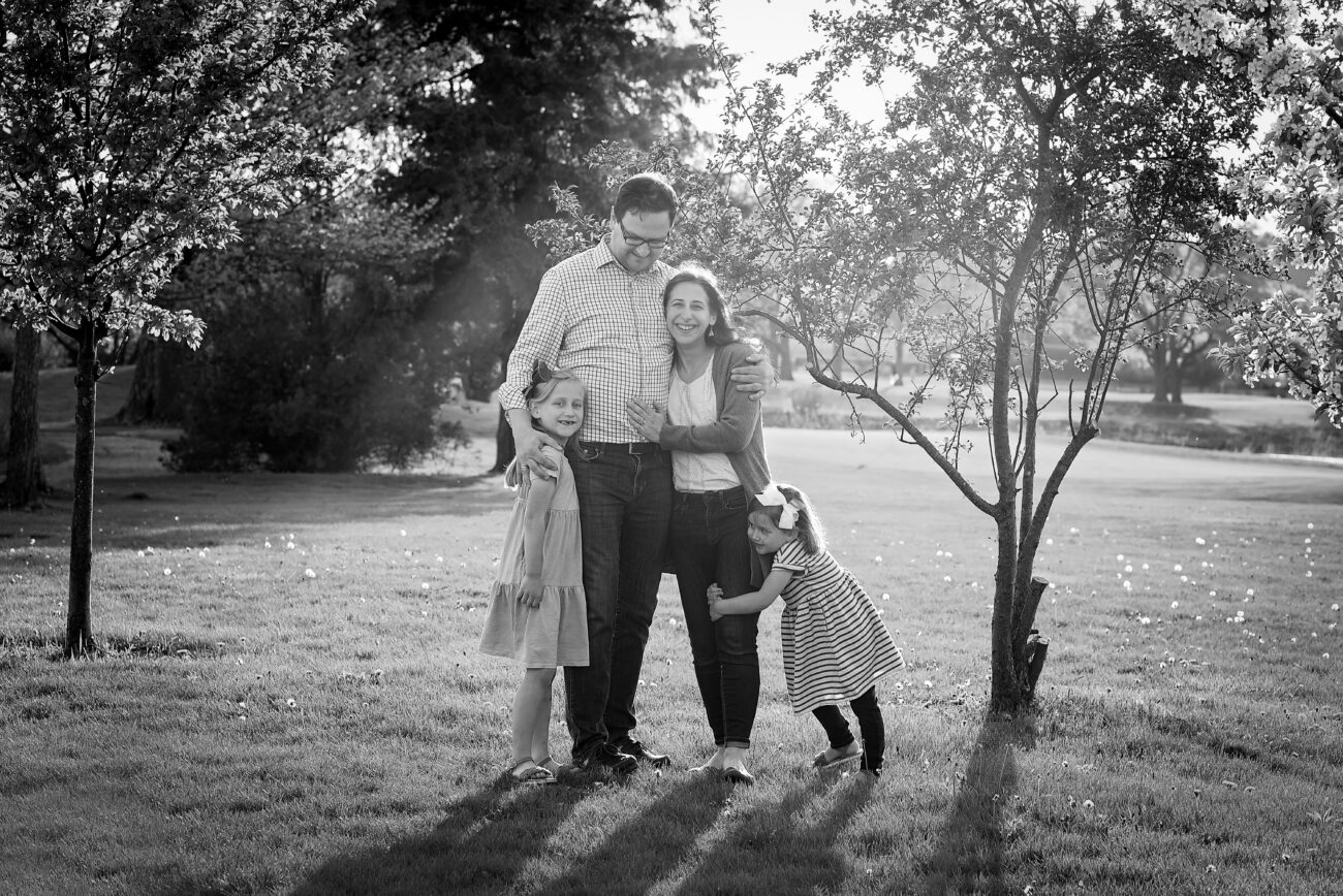 Black & White family photo at sunset in Northbrook IL